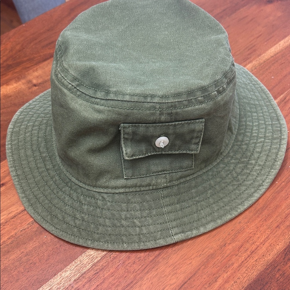 American Needle Olive Green Bucket Hat with Side Pocket. Like New